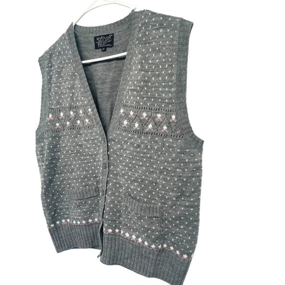 Vintage 80's Knit Sweater Vest KnitivoII Cardigan Size 42 Gray Made in Korea - Picture 4 of 12